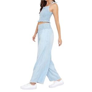 Bella Dahl Frayed Smocked Waist Wide Leg Pants Sz M